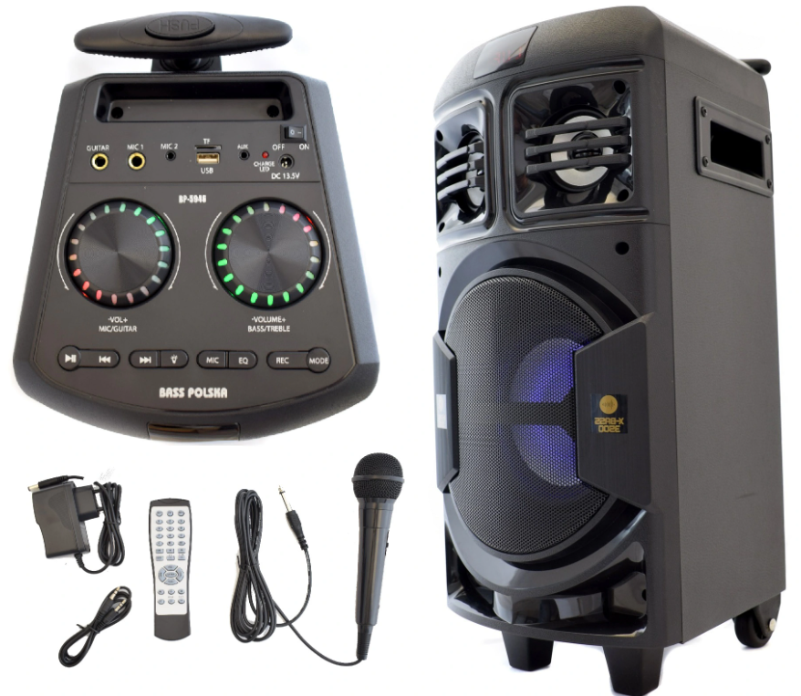 Bluetooth reproduktor 120W s rádiem, LED podsvícením a funkcí karaoke BASS, dárek LCD USB disco světlo 5.45 Kg HOBY Sklad3 BP-5946
