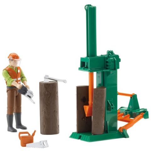 Dřevařský set - dělník s příslušenstvím + štípačka dřeva 62650 BRUDER