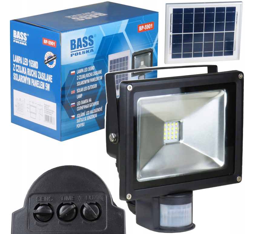 LED reflektor 20W s pohybovým senzorem a solárním panelem BASS 1.8 Kg HOBY Sklad3 BP-5901