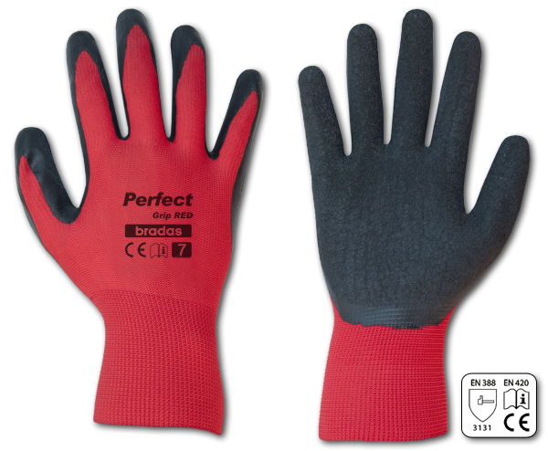 Pracovní rukavice 7", červeno-černé, volnější střih PERFECT GRIP RED 0.01 Kg HOBY Sklad3 BR-RWPGRD7L